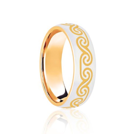 18ct Yellow & White Court 7mm Celtic Laser Engraved Wedding Band
