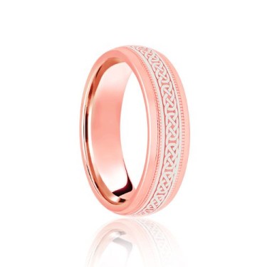 9ct Rose & White Court 8mm Celtic Laser Engraved Wedding Band 8mm