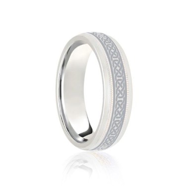 Platinum Court 8mm Celtic Laser Engraved Wedding Band 8mm