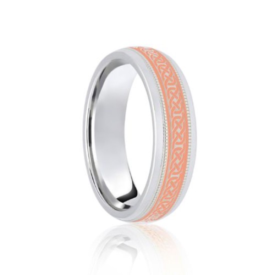 18ct White & Rose Court 6mm Celtic Laser Engraved Wedding Band