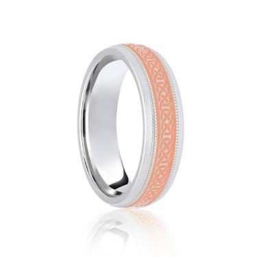9ct White & Rose Court 7mm Celtic Laser Engraved Wedding Band 7mm
