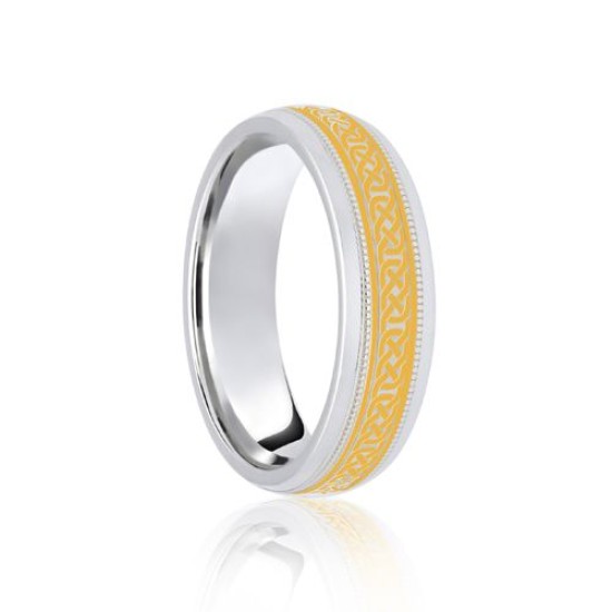 9ct White & Yellow Court 7mm Celtic Laser Engraved Wedding Band