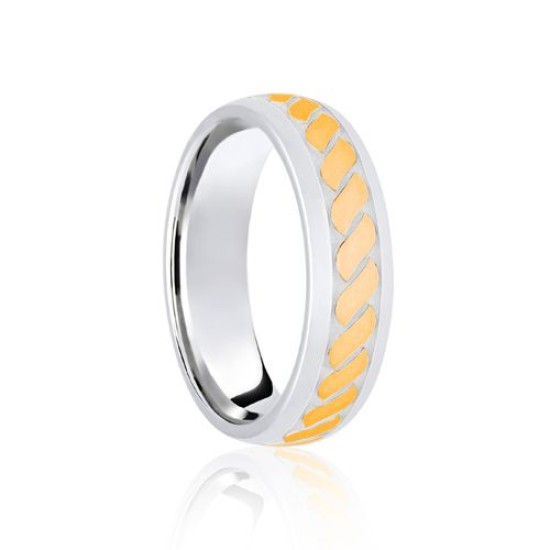 9ct White & Yellow Court 7mm Celtic Laser Engraved Wedding Band