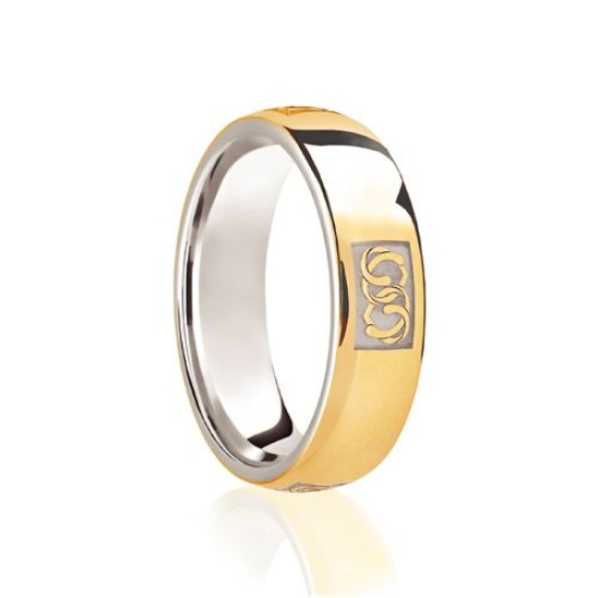9ct White & Yellow Court 6mm Celtic Laser Engraved Wedding Band