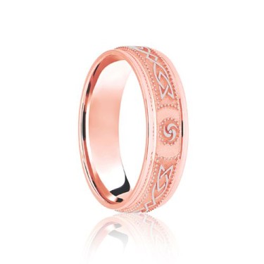 9ct Rose & White Flat Court 7mm Celtic Laser Engraved Wedding Band 7mm