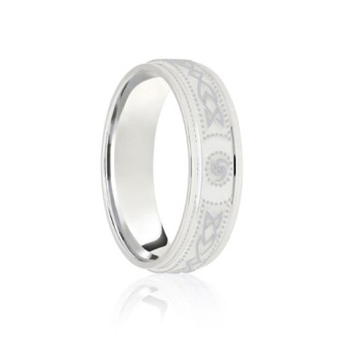Platinum Flat Court 8mm Celtic Laser Engraved Wedding Band 8mm