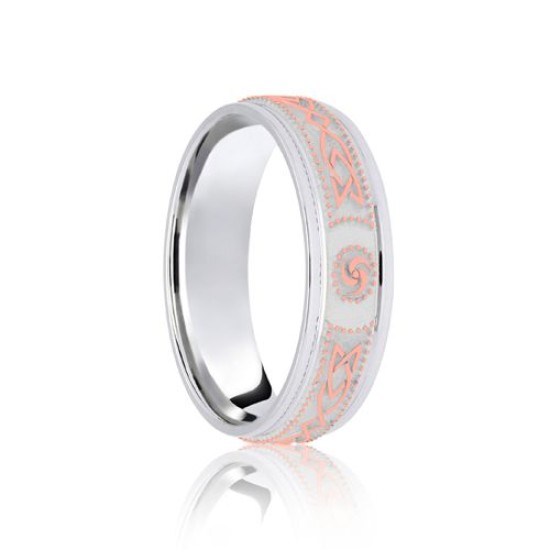 9ct White & Rose Flat Court 6mm Celtic Laser Engraved Wedding Band