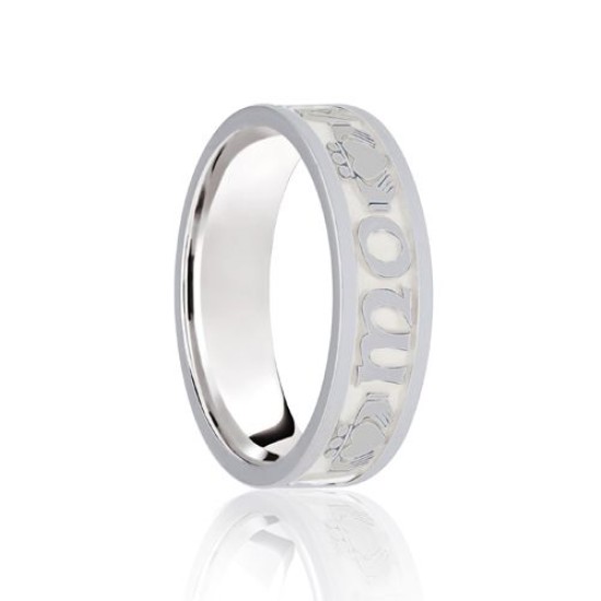 9ct White Flat Court 6mm Celtic Laser Engraved Wedding Band