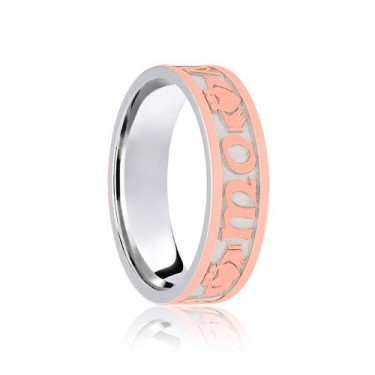 18ct White & Rose Flat Court 6mm Celtic Laser Engraved Wedding Band 6mm