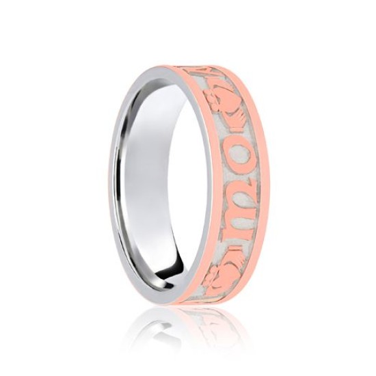 9ct White & Rose Flat Court 6mm Celtic Laser Engraved Wedding Band