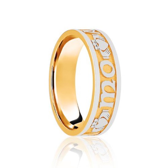 18ct Yellow & White Flat Court 5mm Celtic Laser Engraved Wedding Band