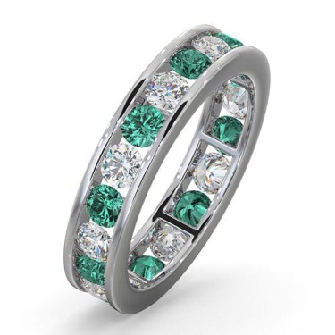 Platinum Channel Set Full Eternity Ring Diamond 1.00ct Emerald 1.10ct H Si