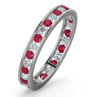 Platinum Channel Set Full Eternity Ring Diamond 0.50ct Ruby 0.80ct G VS