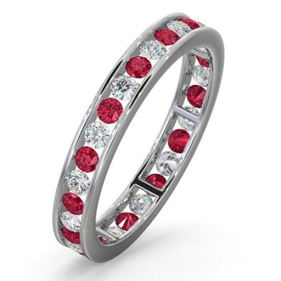 Platinum Channel Set Full Eternity Ring Diamond 0.50ct Ruby 0.80ct G VS