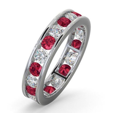 Platinum Channel Set Full Eternity Ring Diamond 1.00ct Ruby 1.50ct H Si