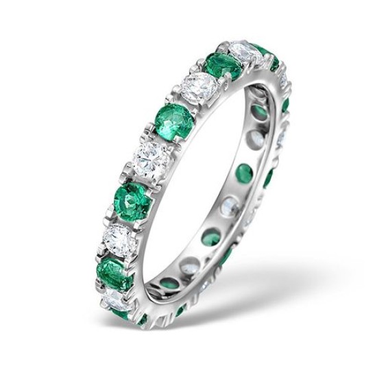 Platinum Claw Set Full Eternity Ring Diamond 0.50ct Emerald 0.70ct G VS