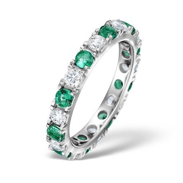 Platinum Claw Set Full Eternity Ring Diamond 0.50ct Emerald 0.70ct H Si