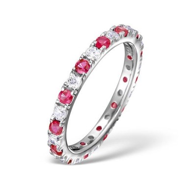 Platinum Claw Set Full Eternity Ring Diamond 0.50ct Ruby 0.80ct H Si
