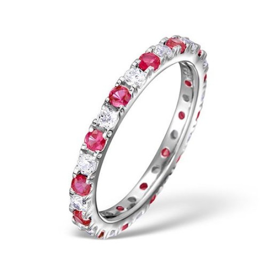 Platinum Claw Set Full Eternity Ring Diamond 0.50ct Ruby 0.80ct H Si