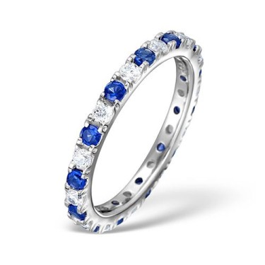 Platinum Claw Set Full Eternity Ring Diamond 0.50ct Sapphire 0.90ct H Si