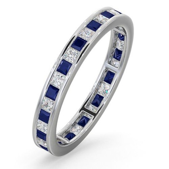 Platinum Channel Set Princess Cut Full Eternity Ring Diamond 0.50ct Saph 0.70ct G VS
