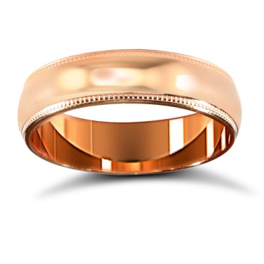 18ct Rose Gold Standard Weight Court Profile Mill Grain Wedding Ring 5mm