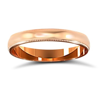 9ct Rose Gold Standard Weight Court Profile Mill Grain Wedding Ring 3mm