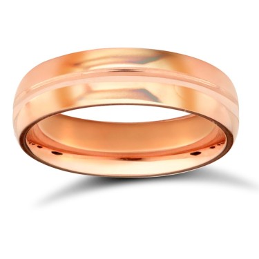 9ct Rose Gold Standard Weight Court Profile Centre Groove Wedding Ring 5mm