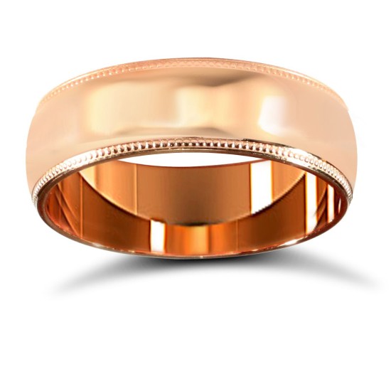 9ct Rose Gold Standard Weight Court Profile Mill Grain Wedding Ring
