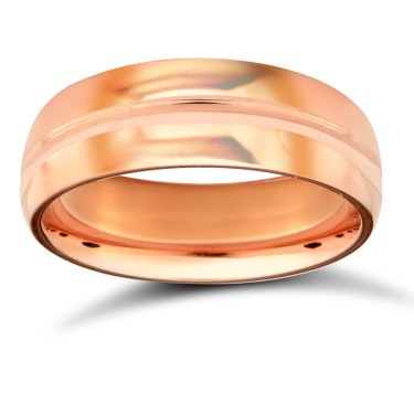 9ct Rose Gold Standard Weight Court Profile Centre Groove Wedding Ring 6mm