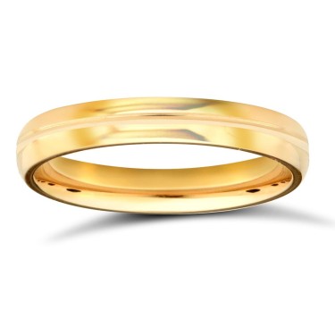 9ct Yellow Gold Standard Weight Court Profile Centre Groove Wedding Ring 3mm