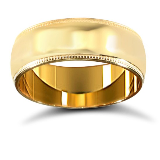 9ct Yellow Gold Standard Weight Court Profile Mill Grain Wedding Ring