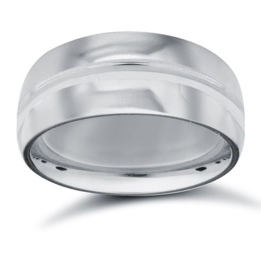 Palladium Standard Weight Court Profile Centre Groove Wedding Ring 8mm