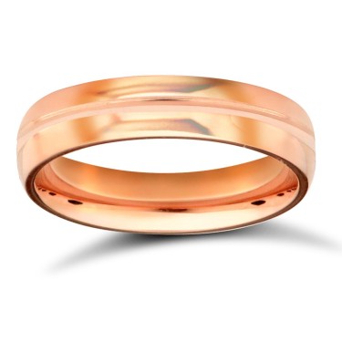 18ct Rose Gold Standard Weight D-Shape Profile Centre Groove Wedding Ring 4mm