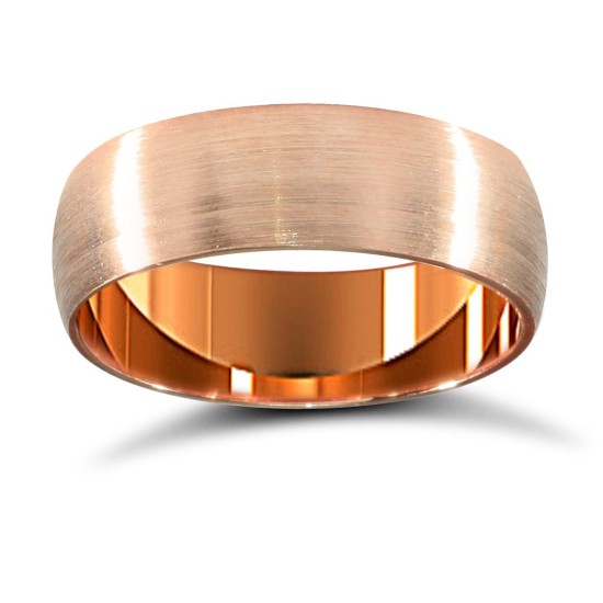 18ct Rose Gold Standard Weight D-Shape Profile Satin Wedding Ring