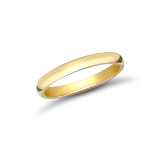 22ct Yellow Gold Standard Weight 2mm D Shaped Profile Mirror Finish Wedding Ring