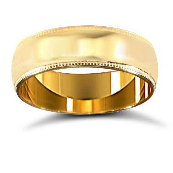22ct Yellow Gold Standard Weight 6mm D Shaped Profile Mill Grain Wedding Ring