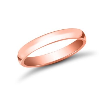 9ct Rose Gold Standard Weight D-Shape Profile Mirror Finish Wedding Ring 3mm