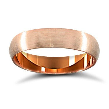 9ct Rose Gold Standard Weight D-Shape Profile Satin Wedding Ring 4mm