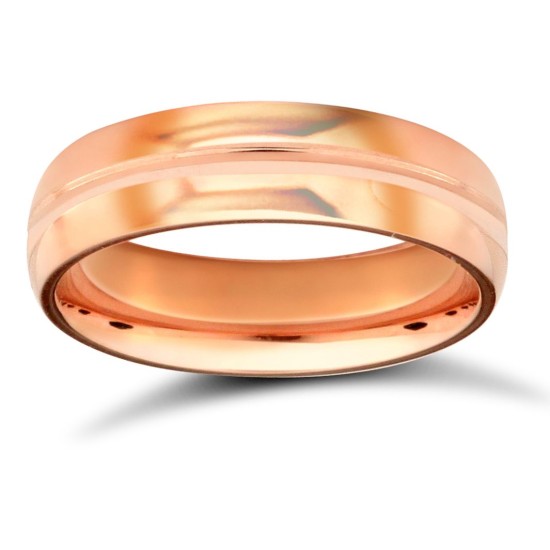9ct Rose Gold Standard Weight D-Shape Profile Centre Groove Wedding Ring