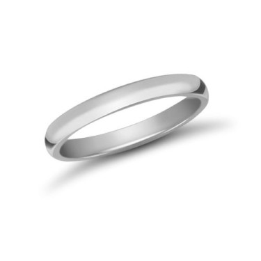 9ct White Gold Standard Weight D-Shape Profile Mirror Finish Wedding Ring 2mm