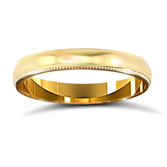 9ct Yellow Gold Standard Weight D-Shape Profile Mill Grain Wedding Ring