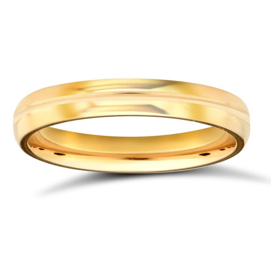 9ct Yellow Gold Standard Weight D-Shape Profile Centre Groove Wedding Ring