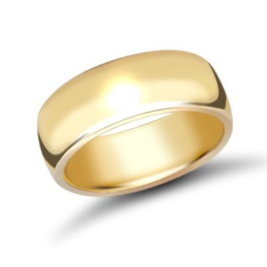 9ct Yellow Gold Standard Weight D-Shape Profile Mirror Finish Wedding Ring 8mm