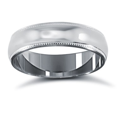 Palladium Standard Weight D-Shape Profile Mill Grain Wedding Ring 5mm