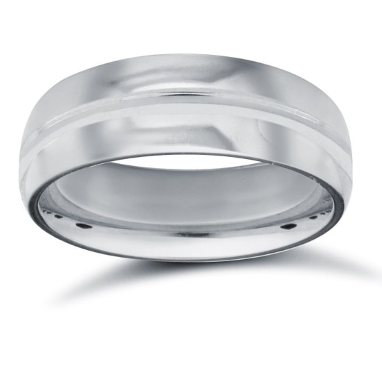 Palladium Standard Weight D-Shape Profile Centre Groove Wedding Ring