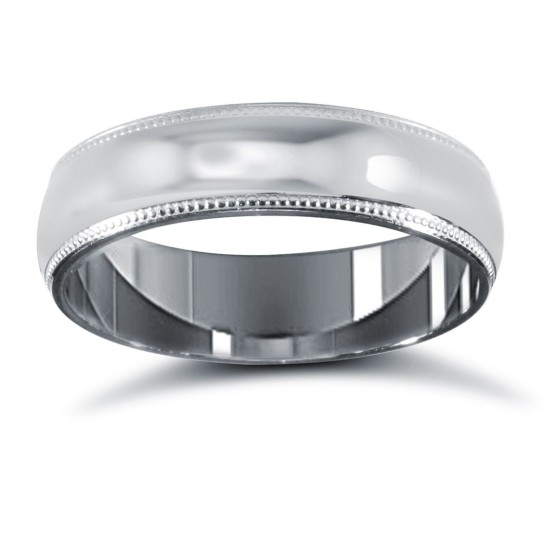 Platinum Standard Weight D-Shape Profile Mill Grain Wedding Ring