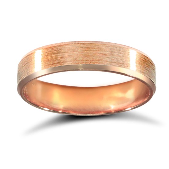 18ct Rose Gold Standard Weight Flat Court Profile Satin and Bevelled Edge Wedding Ring
