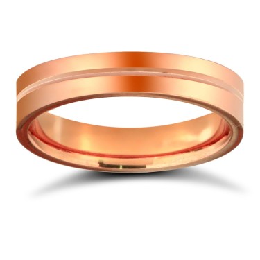 18ct Rose Gold Standard Weight Flat Court Profile Centre Groove Wedding Ring 4mm