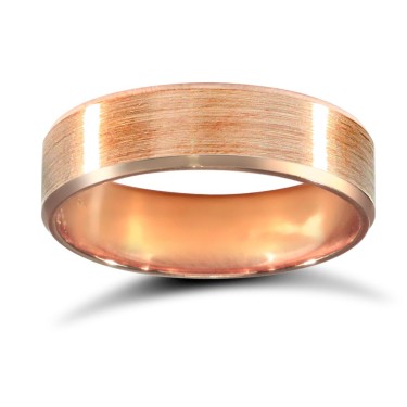 18ct Rose Gold Standard Weight Flat Court Profile Satin and Bevelled Edge Wedding Ring 5mm